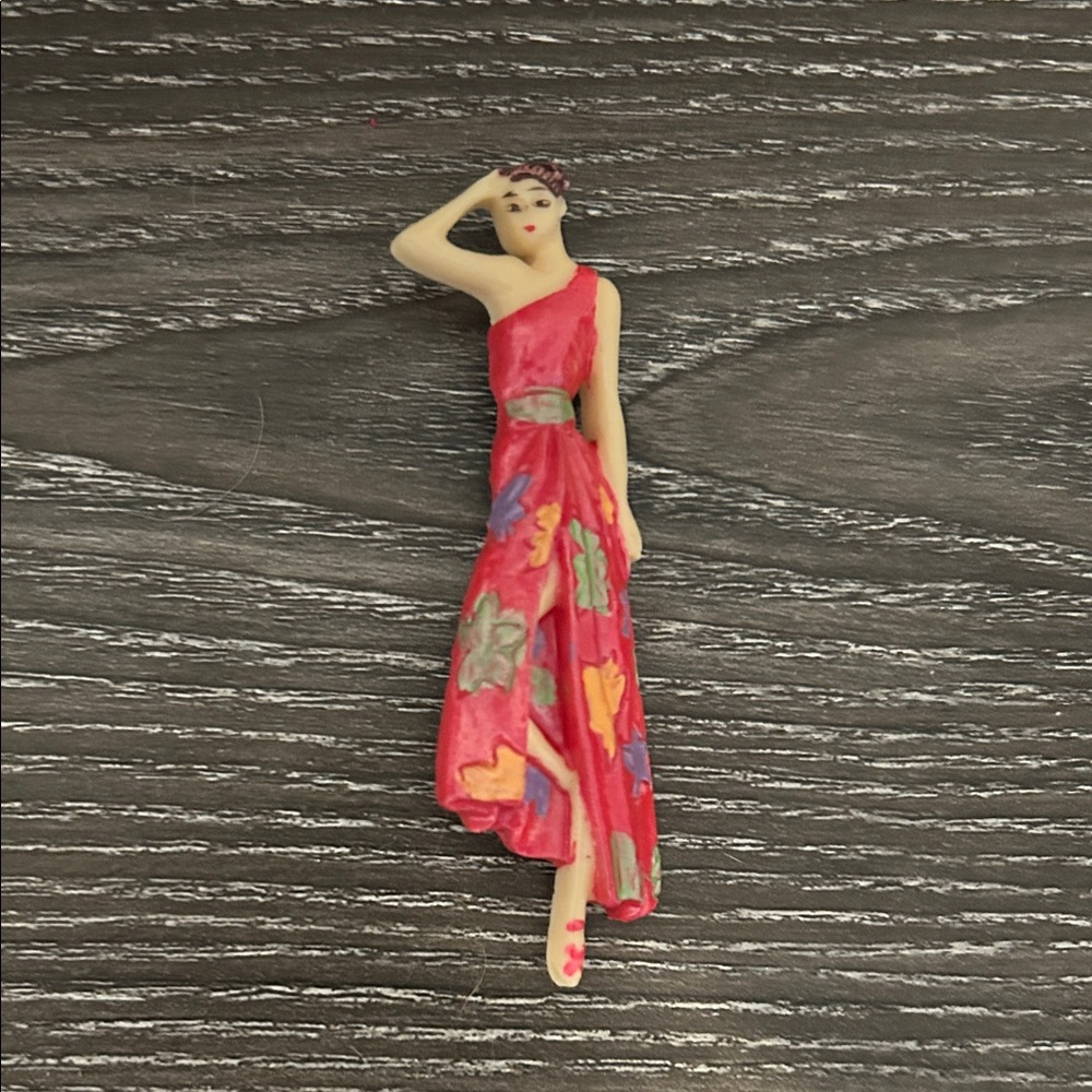 Diane Artware Happy Clothes Lady Figurine Floral brooch